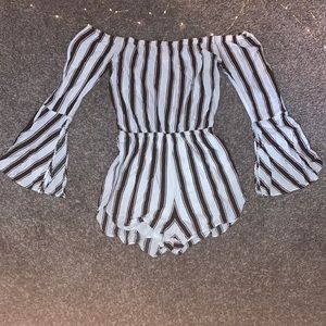 Striped Off the Shoulder Romper